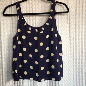 Navy with cream polka dots sleeveless blouse